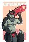  anthro barazoku big_(disambiguation) bulge canid canine canis coffeecat domestic_dog fox hi_res kemono lifeguard male mammal muscular muscular_male solo wolf 