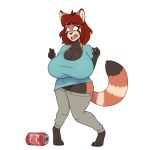  1:1 2020 absurd_res ailurid alpha_channel anthro barefoot big_breasts black_nose bottomwear breast_expansion breasts clothing featureless_crotch female hair hi_res huge_breasts looking_down mammal open_mouth pants pigeon_toed red_hair red_panda shirt short_stack shrinking simple_background solo surprise topwear transformation transparent_background unidentified-tf 