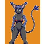  1:1 anthro big_breasts black_body black_fur blackgatomon breasts clothing digimon digimon_(species) domestic_cat felid feline felis female fur gatomon gloves hair handwear hi_res inctastic looking_at_viewer mammal nipples nude pillarbox short_hair smile smirk solo 