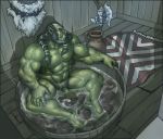  2020 5_fingers 5_toes abs axe balls bathing beard big_muscles black_hair blizzard_entertainment blue_eyes braided_hair captaingerbear facial_hair feet fingers flaccid genitals green_body green_nipples green_skin hair hi_res humanoid humanoid_feet humanoid_hands humanoid_pointy_ears long_hair male melee_weapon muscular muscular_male nipples not_furry nude orc orc_humanoid pecs penis plantigrade pubes solo thrall toes tusks uncut veiny_muscles video_games warcraft weapon 