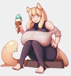  2019 big_breasts blush breasts dessert female food goo_creature goo_humanoid hi_res holding_object huge_breasts humanoid ice_cream kittenboogers looking_aside open_mouth simple_background sitting slightly_chubby solo thick_thighs yellow_eyes 