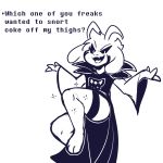  1:1 2020 3_toes anthro asriel_dreemurr asriel_dreemurr_(god_form) barefoot black_markings black_sclera boss_monster bottomless bovid caprine clothed clothing crackers delta_rune_(emblem) dialogue english_text fangs fingers floating floppy_ears fur horn male mammal markings monochrome robe simple_background solo sparkles symbol text toes undertale video_games white_body white_fur 