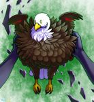  accipitrid accipitriform ambiguous_gender annie_the_eagle avian bald_eagle bird conditional_dnp eagle feral frazzledragon humor pattern_background poof purple_body ratte scalie sea_eagle simple_background 
