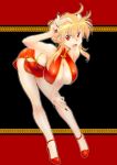  :d bad_anatomy blonde_hair breasts cleavage fangs full_body hand_up horns large_breasts leaning_forward long_hair open_mouth pixiv_fantasia pixiv_fantasia_last_saga red_eyes red_footwear red_nails simple_background smile standing yagisaka_seto 