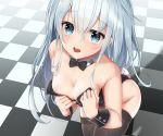  anthropomorphism aqua_eyes blush breasts bunnygirl cropped haiba_09 hibiki_(kancolle) kantai_collection leotard long_hair nipple_slip nipples tail thighhighs white_hair wristwear 