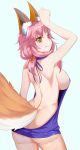  animal_ear_fluff animal_ears ass back backless_dress backless_outfit bare_back bare_shoulders breasts butt_crack commentary commentary_request d_z dress fate/grand_order fate_(series) fox_ears fox_girl fox_tail highres huang_lingyin large_breasts light_smile looking_at_viewer looking_back meme_attire naked_sweater no_pussy pink_hair sideboob simple_background sweater sweater_dress tail tamamo_(fate)_(all) tamamo_no_mae_(fate) turtleneck turtleneck_sweater virgin_killer_sweater white_background yellow_eyes 