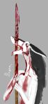  2020 absurd_res anthro blood bodily_fluids draim fur gore hair hi_res impalement male melee_weapon open_mouth polearm sergal solo spear standing teeth weapon 