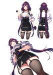  1girl absurdres bare_shoulders breasts cellphone choker cowboy_shot gloves half_gloves hie_(hiememiko) hiememiko highres large_breasts long_hair looking_at_viewer original phone purple_eyes purple_hair see-through shiny shiny_clothes smartphone smile solo thighhighs 