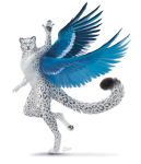  2020 4_toes 5_fingers anthro black_nose black_spots blue_body blue_feathers digital_media_(artwork) feathered_wings feathers felid fingers fur goldendruid grey_body grey_fur hi_res male mammal pantherine smile snow_leopard solo spots spotted_body spotted_fur toes wings 