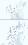  2020 anthro blush canid canine clothed clothing comic disney duo emanata eyes_closed eyewear fox fur judy_hopps lagomorph leporid looking_at_viewer looking_back mammal memegmu nick_wilde open_mouth open_smile police_uniform rabbit red_fox sequence signature simple_background sketch smile sunglasses uniform white_background zootopia 
