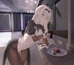  1girl an-94_(girls_frontline) animal_ears black_legwear blonde_hair blush bottle breasts bunny_ears bunnysuit cleavage crossed_arms girls_frontline green_eyes hairband highres jewelry long_hair looking_at_viewer meme_attire navel necktie open_clothes pantyhose reverse_bunnysuit reverse_outfit ring ru_zhai small_breasts solo 