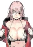  absurdres bandage_over_one_eye bra breasts cleavage collarbone fate/grand_order fate_(series) florence_nightingale_(fate/grand_order) gloves highres kobo_(cobo_0609) long_hair underwear undressing 