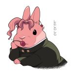  animal animal_focus animalization bunny bunny_focus cherry clothed_animal cropped_torso food fruit gakuran ikuchi_osutega jojo_no_kimyou_na_bouken kakyouin_noriaki long_sleeves looking_at_viewer no_humans pink_hair school_uniform simple_background solo stardust_crusaders white_background 