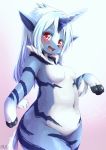  anthro blush breasts capcom elder_dragon featureless_breasts featureless_crotch female hair hi_res hooves horn kemono kirin_(mh) monster_hunter navel nude open_mouth red_eyes shiitakemeshi slightly_chubby solo video_games white_hair 