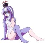  2011 6_breasts anthro blue_body blue_fur blue_hair bodily_fluids breasts butt crying female fur hair multi_breast nipples nude red_eyes simple_background sitting solo species_request tears toribako touhou transformation video_games white_background 