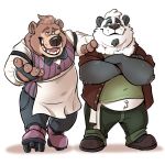  1:1 2019 alto_(breeze_in_the_clouds) anthro apron belly black_body black_fur bottomwear breeze_in_the_clouds brown_body brown_fur clothing cumuli_(breeze_in_the_clouds) dead_stray_bear duo fur giant_panda humanoid_hands male mammal overweight overweight_male pants shirt simple_background topwear ursid white_background white_body white_fur 