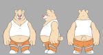  2019 anthro belly blush bottomwear breeze_in_the_clouds butt clothing humanoid_hands male mammal overweight overweight_male pants pile_(breeze_in_the_clouds) pillarbox shirt simple_background solo topwear ursid 