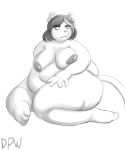  anthro areola belly big_belly big_breasts breasts catti_(deltarune) deltarune dogpoopwhoop domestic_cat ear_piercing ear_ring eyeliner eyeshadow felid feline felis female hair hi_res highlights_(coloring) huge_thighs love_handles makeup mammal monochrome nipples nude obese obese_female overweight overweight_female piercing short_hair sitting solo thick_thighs video_games wide_hips 