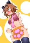  1girl animal_ears blush breasts brown_hair cat_ears graphite_(medium) green_eyes groin looking_at_viewer midriff millipen_(medium) navel necktie onnaski rita_mordio short_hair solo tales_of_(series) tales_of_vesperia traditional_media 