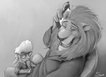  2020 anthro bovid caprine cellphone claws clothed clothed_sex clothing dawn_bellwether disney duo eyes_closed eyewear felid fellatio female genitals glasses hi_res leodore_lionheart lion male male/female mammal monochrome oral pantherine penile penis phone s1m sex sheep size_difference zootopia 