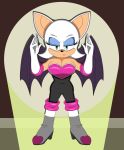  annoyed arms_above_head big_breasts breasts chiropteran cleavage clothed clothing female gloves half-closed_eyes handwear hi_res high_heeled_boots imightbemick looking_at_viewer mammal narrowed_eyes rouge_the_bat solo sonic_the_hedgehog_(series) wings 