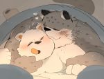  2020 anthro bedding blanket blush cuddling duo eyes_closed felid hug humanoid_hands hyaku_(artist) male male/male mammal overweight overweight_male pantherine polar_bear snow_leopard ursid ursine 