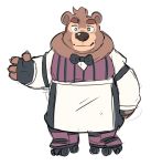  2019 alto_(breeze_in_the_clouds) anthro apron bow_tie breeze_in_the_clouds brown_body brown_fur clothing fur humanoid_hands komoroshi_(artist) male mammal shirt simple_background slightly_chubby solo topwear ursid white_background 