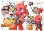  animal_crossing anthro beaver blue_eyes blush buckteeth c.j._(animal_crossing) chameleon chibi choker clothing duo eyewear flick_(animal_crossing) freckles goth hat headgear headwear hi_res japanese_text jewelry lizard male male/male mammal necklace nintendo pigmyhippotam red_body red_scales reptile rodent scales scalie selfie selfie_stick sunglasses teeth text video_games 