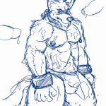  1:1 2020 anthro barazoku blush bulge canid canine canis clothing genitals hi_res humanoid_hands kemono male mammal muscular penis poisonkinoko pubes simple_background solo_focus underwear white_background wolf 