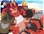  &lt;3 abs anthro armor bulge clawlion clothing cthugha_(tas) dragon looking_at_viewer male muscular muscular_male nipples pecs solo speedo swimwear tentacles tokyo_afterschool_summoners unconvincing_armor video_games 