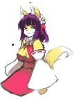  2015 breasts canid canine clothing dress female fox fur hair mammal purple_eyes purple_hair simple_background solo toribako white_background yellow_body yellow_fur 