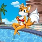  1:1 anthro bikini canid canine clothing crossgender female fox humanoid looking_at_viewer mammal miles_prower poolside sega solo sonic_the_hedgehog_(series) swimwear the_knight video_games 