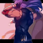  1boy adjusting_hair ass back charizard dande_(pokemon) dark_skin from_behind gloves highres letterboxed long_hair male_focus md5_mismatch muscle nyantcha pokemon pokemon_(game) pokemon_swsh purple_hair single_elbow_pad tight wristband 