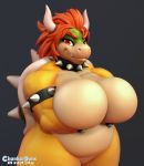  2020 anthro belly biceps big_breasts bowser bracelet breasts chunkerbuns collar countershade_face countershade_torso countershading crossgender eyebrows eyelashes fangs featureless_breasts featureless_crotch female green_body hair holding_breast horn huge_breasts jewelry koopa looking_at_viewer mario_bros muscular muscular_female nintendo nude orange_eyes orange_hair portrait scalie shell slightly_chubby smile solo spiked_bracelet spiked_collar spikes standing teeth thick_eyebrows thick_thighs three-quarter_portrait video_games wide_hips yellow_body 