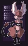  absurd_res ambiguous_gender anthro brown_body brown_fur clothing fur hi_res hobkin japanese_text komdog long_ears rubber solo text 