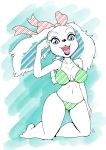  2019 absurd_res anthro bikini bird_dog blue_eyes blush bow breasts canid canine canis clothing domestic_dog fay_spaniel female floppy_ears fur hi_res hunting_dog mammal michiyoshi nintendo open_mouth signature solo spaniel star_fox swimwear video_games 