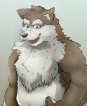  2008 anthro belly black_nose blue_eyes canid canine canis humanoid_hands kemono male mammal portrait simple_background slightly_chubby solo wolf yamacha012 