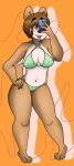  anthro big_breasts bikini breasts canid canine canis clothed clothing curvy_figure female hi_res mammal mcfly0crash miranda_doug navel pinup pose selfie simple_background skimpy smile solo swimwear thick_thighs voluptuous wide_hips 
