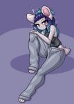  2020 4_toes 5_fingers anthro blue_hair bottomwear breasts chiropteran clothed clothing digital_media_(artwork) female fingers hair hi_res jeans limebreaker looking_at_viewer mammal michi_tsuki pants shirt solo toes topwear 