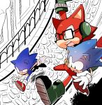  2017 anthro big_eyes big_head black_eyes black_nose blue_body blue_fur bodily_fluids boots canid canine canis classic_sonic classic_sonic_(universe) clothing custom_character_(sonic_forces) eulipotyphlan eyewear footwear fur glasses gloves green_eyes group handwear hedgehog hi_res male mammal motion_lines open_mouth posojo123 red_body red_fur running scared shoes sonic_forces sonic_the_hedgehog sonic_the_hedgehog_(series) square_crossover sweat toony video_games wolf yellow_eyes 