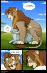  blush comic disney duo english_text fan_character felid female feral genitals hi_res kooskia_(artist) lion luca male male/female mammal pantherine penetration penis sex text the_lion_king vaginal vaginal_penetration 