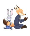  2020 anthro canid canine cellphone clothed clothing dipstick_tail disney duo fox fully_clothed fur green_eyes grey_body grey_fur hi_res holding_cellphone holding_object holding_phone judy_hopps lagomorph leporid mammal multicolored_tail nick_wilde orange_body orange_fur pawpads personal_grooming phone police_uniform purple_eyes rabbit red_fox simple_background sitting smile social_grooming swetpot tail_grab uniform white_background zootopia 