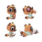  1:1 2020 animal_crossing anthro book brown_body brown_fur canid canine chibi darkgreyclouds eyes_closed fur mammal nintendo raccoon_dog reading simple_background sitting solo tanuki tommy_nook video_games white_background 