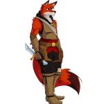  1:1 absurd_res acev anthro armor canid canine character_bio clothed clothing dagger fluffy fox gauntlets gloves handwear hi_res hood leather leather_armor leather_belt leather_boots male mammal melee_weapon neck_tuft purple_eyes red_fox rope solo tuft weapon 