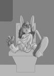  anthro baggy_clothing barefoot clothing egg female hair hi_res lagomorph leporid long_ears long_hair mammal monochrome pawpads rabbit shrinking tfancred transformation wiskers 