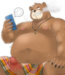  2020 anthro belly bodily_fluids brown_body brown_fur erection fur genitals hi_res humanoid_genitalia humanoid_hands humanoid_penis kemono male male/male mammal moobs navel nipples overweight overweight_male penis phone rampie simple_background smoking solo_focus sweat ursid white_background 