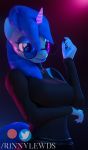  3d_(artwork) blue_nails breasts clothing colored_nails digital_media_(artwork) equid fan_character female hi_res horn jewelry looking_at_viewer lovebrew_(oc) mammal my_little_pony nails necklace purple_eyes rinny solo sweater topwear unicorn 