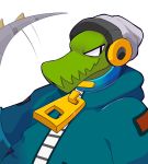  3_toes 4_fingers ambiguous_gender anthro ball beanie claws clothing collar crocodile crocodilian crocodylid cybernetics feve fingers hat headgear headphones headwear hi_res hoodie latch lethal_league long_tail machine metal_tail prosthetic reptile scalie solo toes topwear video_games zipper 