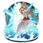  1girl asuna_(sao) bangs braid breastplate brown_eyes brown_hair cape closed_mouth crown_braid detached_sleeves faux_figurine floating_hair full_body highres holding holding_sheath holding_sword holding_weapon long_hair long_sleeves looking_at_viewer miniskirt official_art pleated_skirt red_skirt sheath sheathing skirt solo standing sword sword_art_online thighhighs very_long_hair waist_cape weapon white_cape white_legwear white_sleeves zettai_ryouiki 