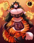  breasts cleavage clothed clothing cooking_pot cookware felid female fire frying_pan hi_res jaeh kitchen_utensils mammal pantherine teldrisa_yalnagosa tiger tools 